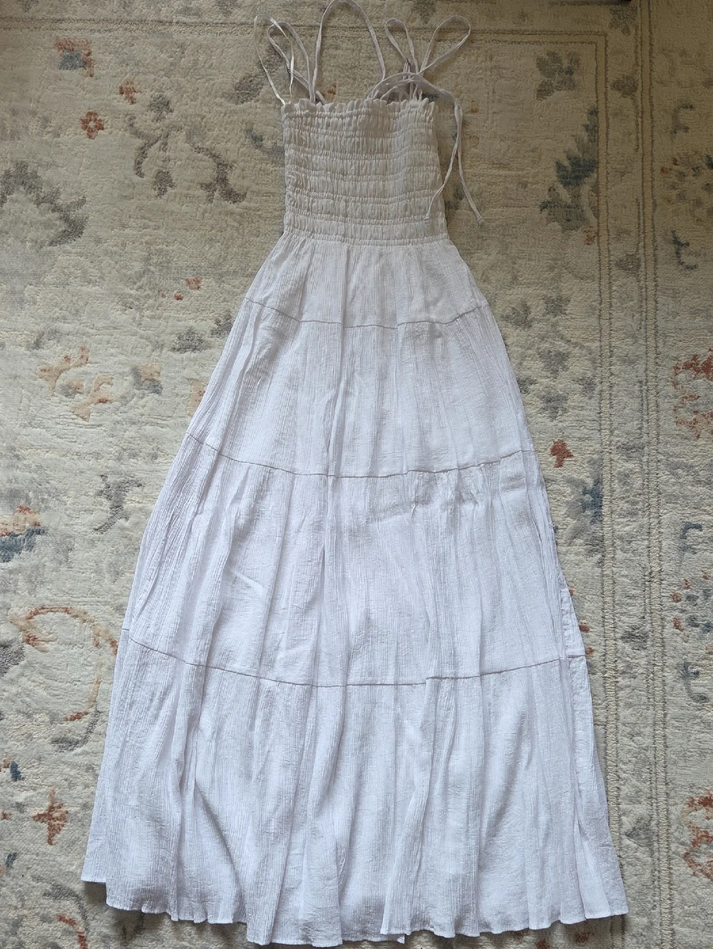 Abercrombie & Fitch White Smocked Maxi Dress with Adjustable Straps
